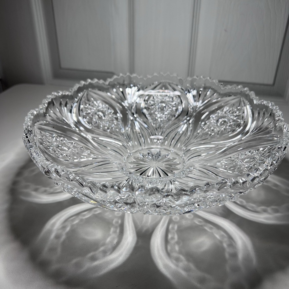 American Brilliant Period Cut Glass Bowl Columbia Pattern Hobster Sawtooth 10"